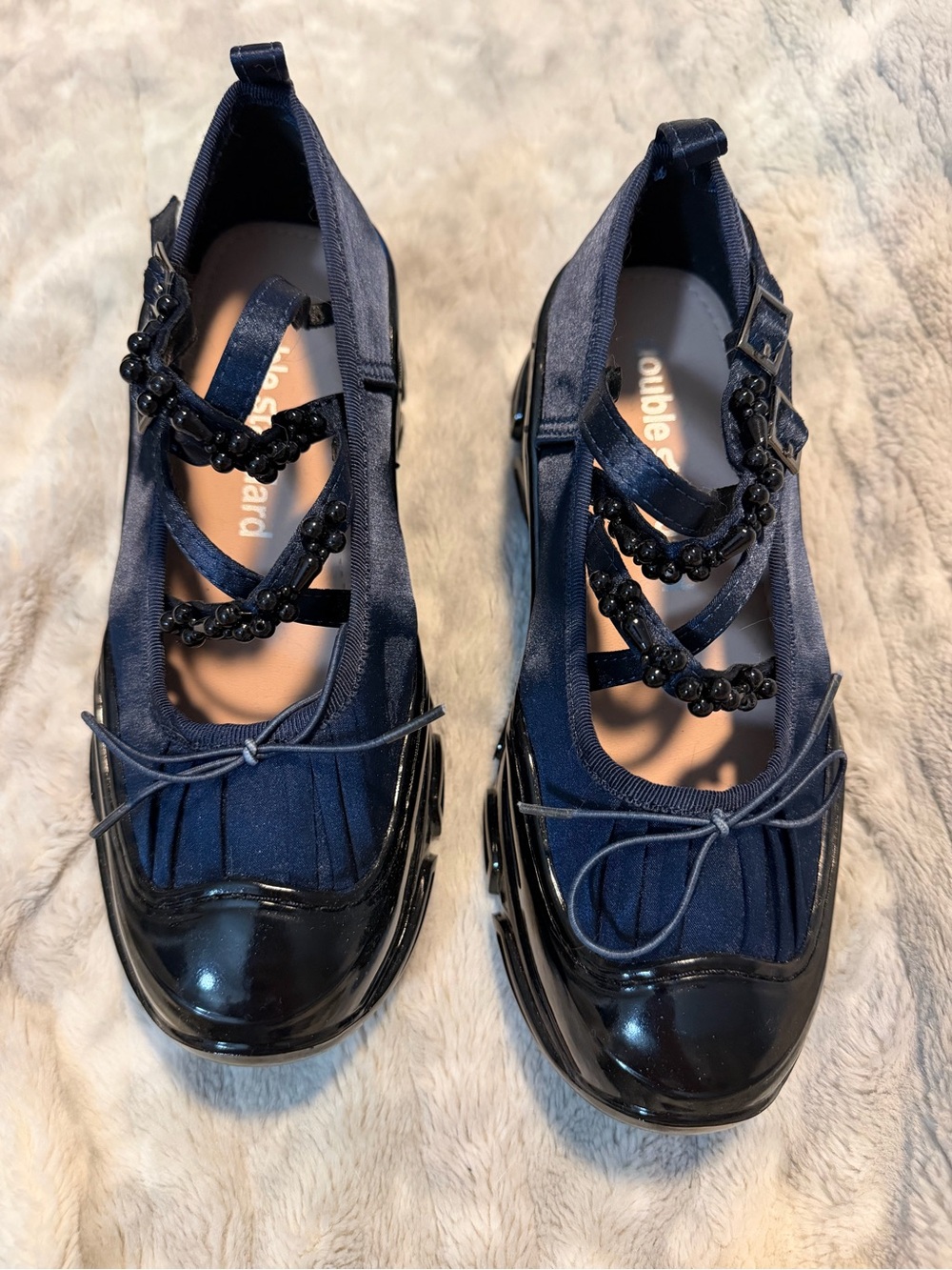 Double Standard Ballet Sneakers Navy Blue w/Pearls